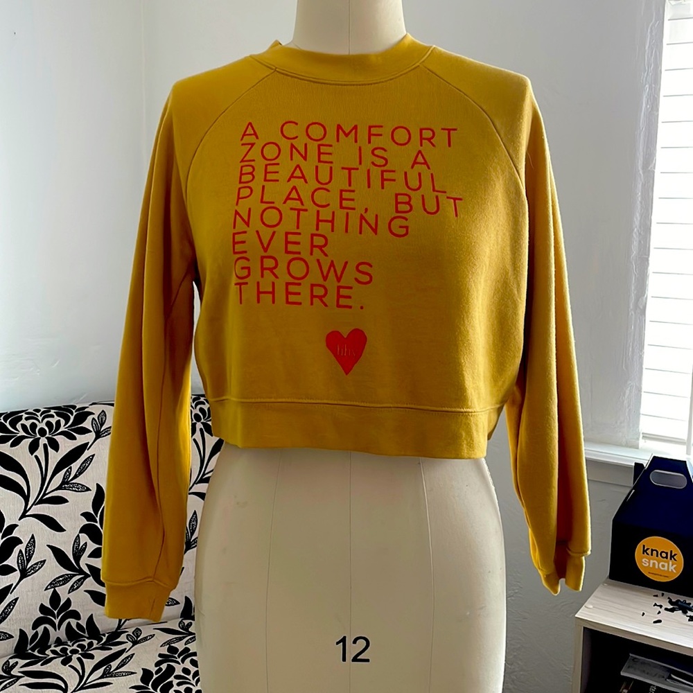 Mustard yellow crop top sweater.